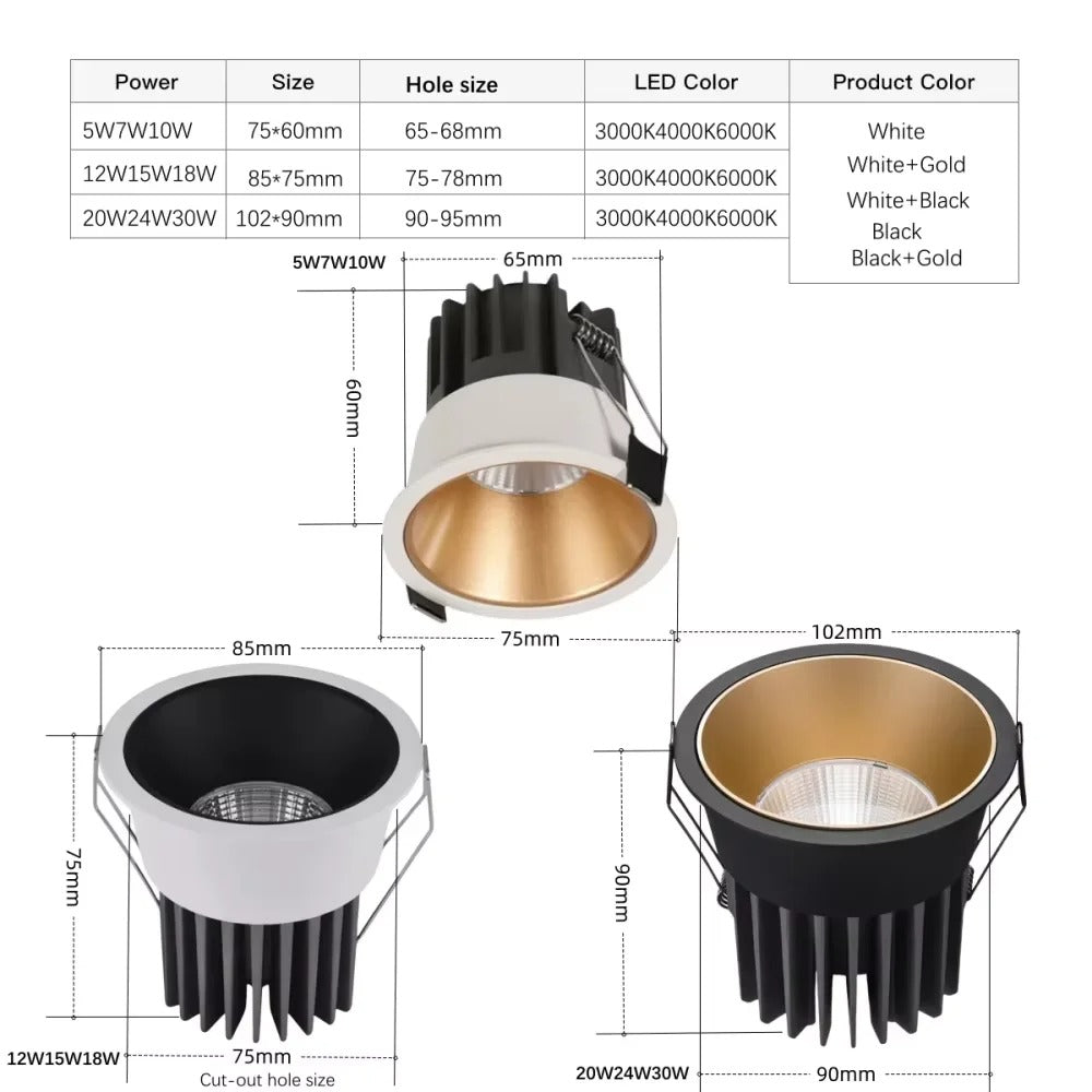 Ouellet - Dimmable LED Ceiling Downlight Recessed Spotlight
