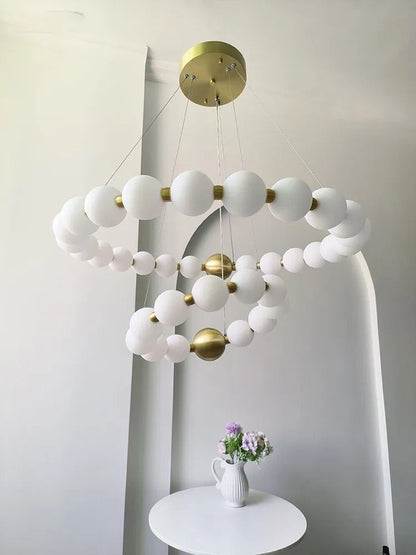 Dakota - Round Adjustable Ring Multi Milk Ball Shade Gold Hanging Chandelier