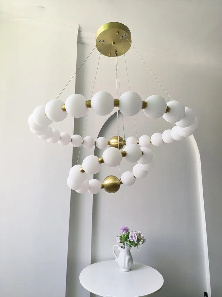 Dakota - Round Adjustable Ring Multi Milk Ball Shade Gold Hanging Chandelier