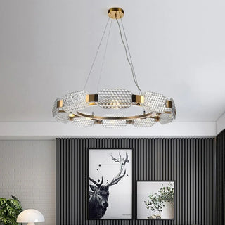 Barrett - Modern Patterned Glass Gold Crystal Hanging Chandielier