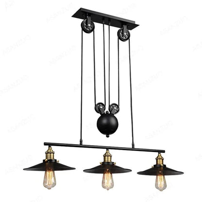 Fay - Industrial Black Retro Iron Lift 3 Pendant Hanging Ceiling Light