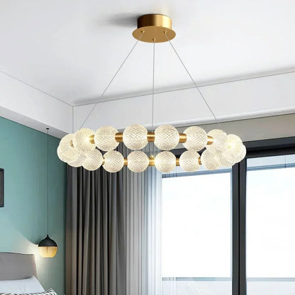 Killian - Round Patterned Glass Multi Ball Gold Frame Hanging Chandelier