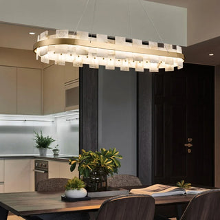 Nyah - Modern Gold Marble Hanging Cord Round Chandelier