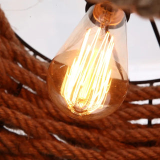 Aziel - Hemp Rope Round Black Frame Hanging Ceiling Light