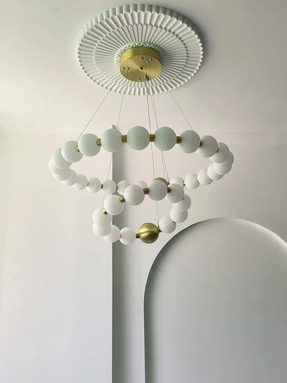 Dakota - Round Adjustable Ring Multi Milk Ball Shade Gold Hanging Chandelier