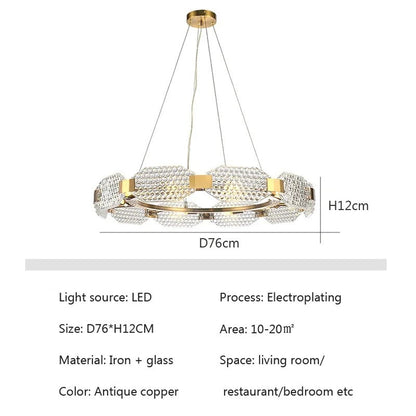 Barrett - Modern Patterned Glass Gold Crystal Hanging Chandielier