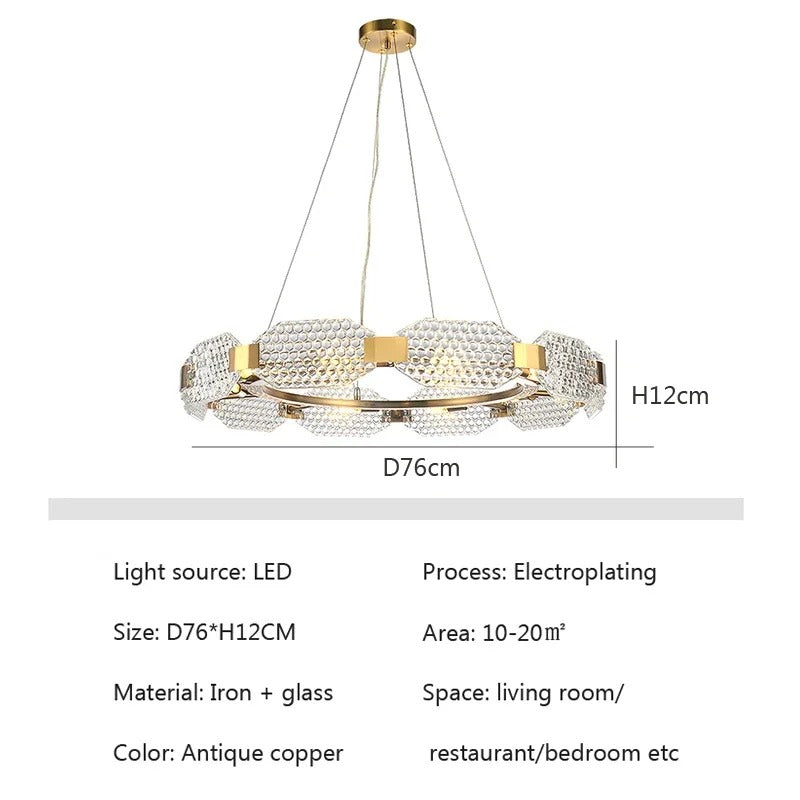 Barrett - Modern Patterned Glass Gold Crystal Hanging Chandielier