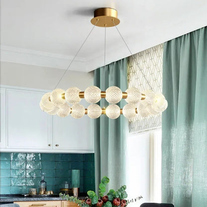 Killian - Round Patterned Glass Multi Ball Gold Frame Hanging Chandelier