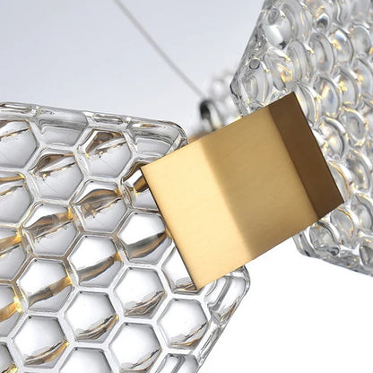 Barrett - Modern Patterned Glass Gold Crystal Hanging Chandielier