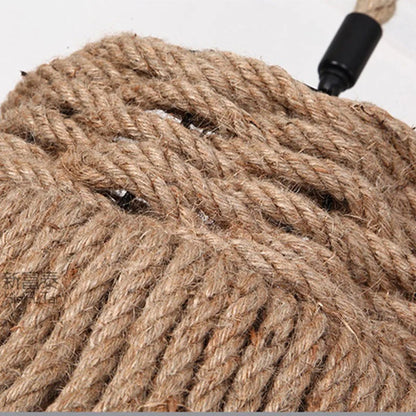 Aziel - Hemp Rope Round Black Frame Hanging Ceiling Light