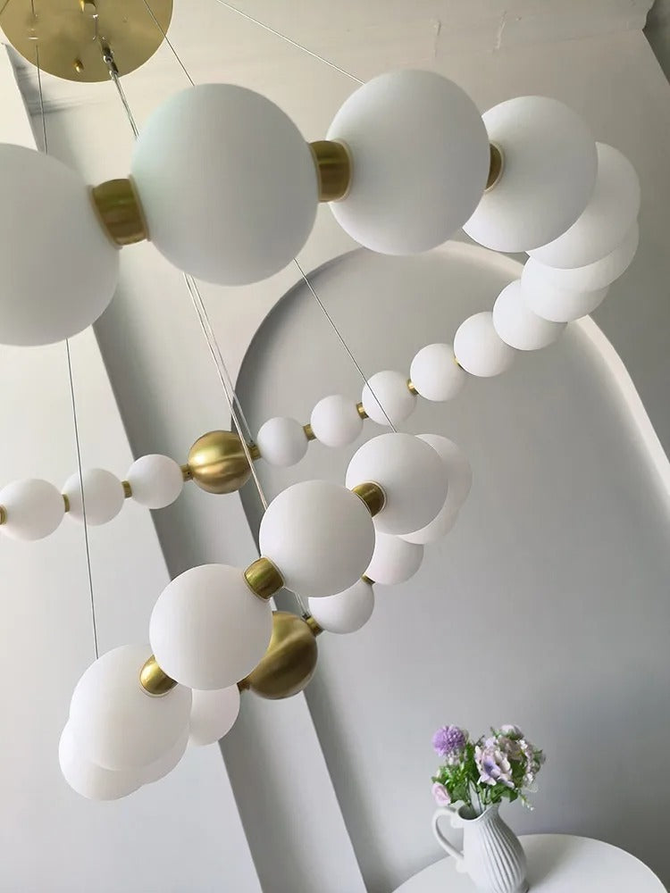 Dakota - Round Adjustable Ring Multi Milk Ball Shade Gold Hanging Chandelier