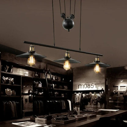 Fay - Industrial Black Retro Iron Lift 3 Pendant Hanging Ceiling Light