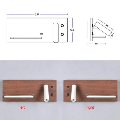Cassandra - Modern Dual Wall Reading Light with Wireless Phone Charger Charging