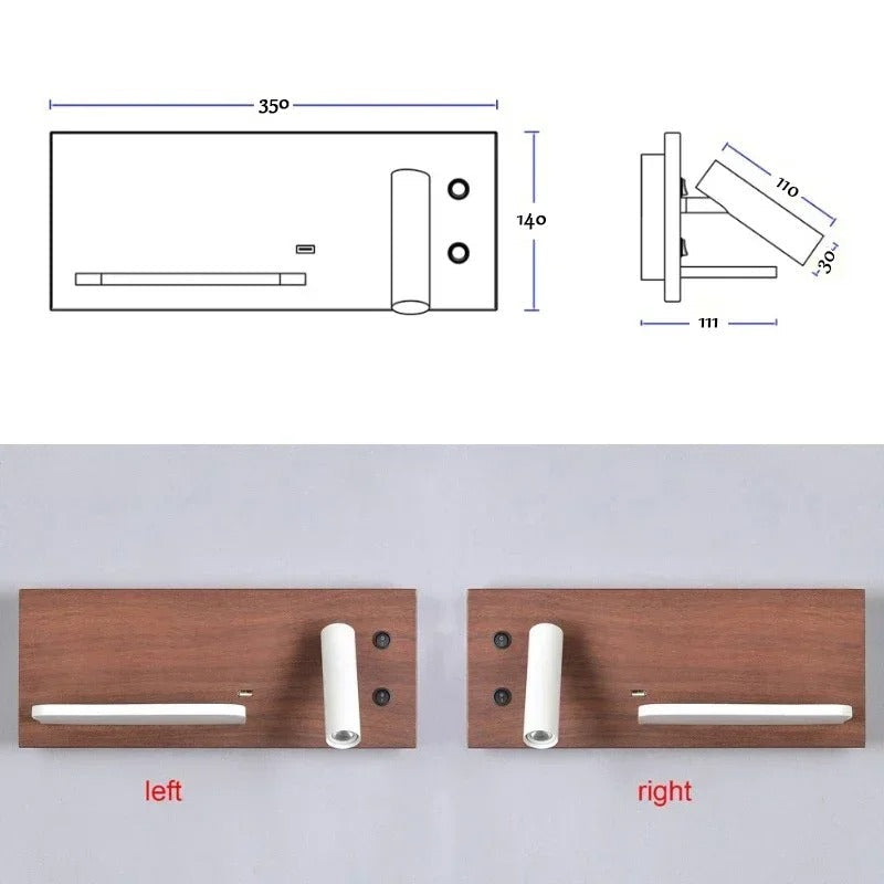 Cassandra - Modern Dual Wall Reading Light with Wireless Phone Charger Charging