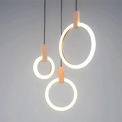 Chance - LED Ring Round Multi Head Wood Hanging Ceiling Light Chandelier