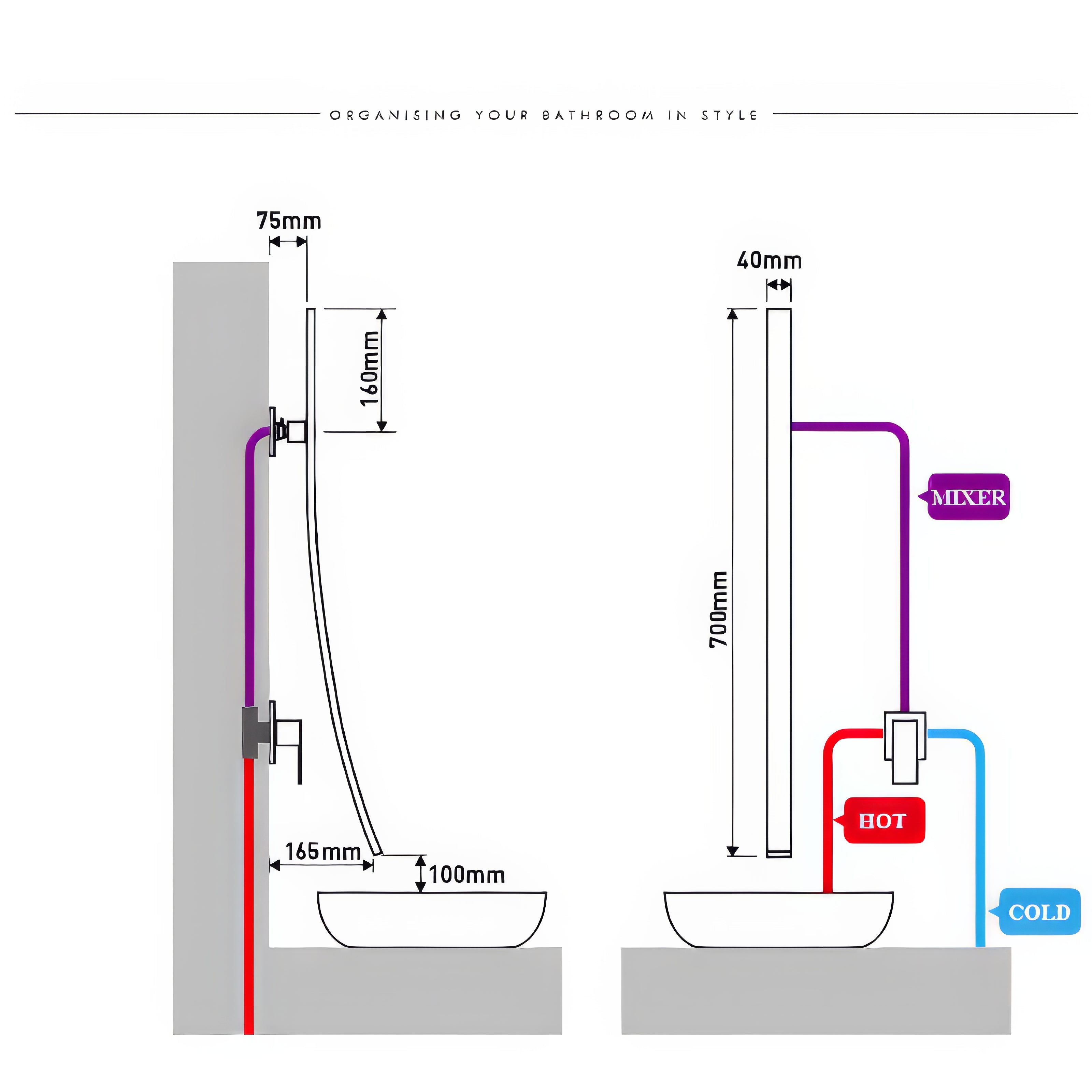 Sadhbh - Modern Wall Mounted Waterfall Bathroom Hot/Cold Mixer Tap