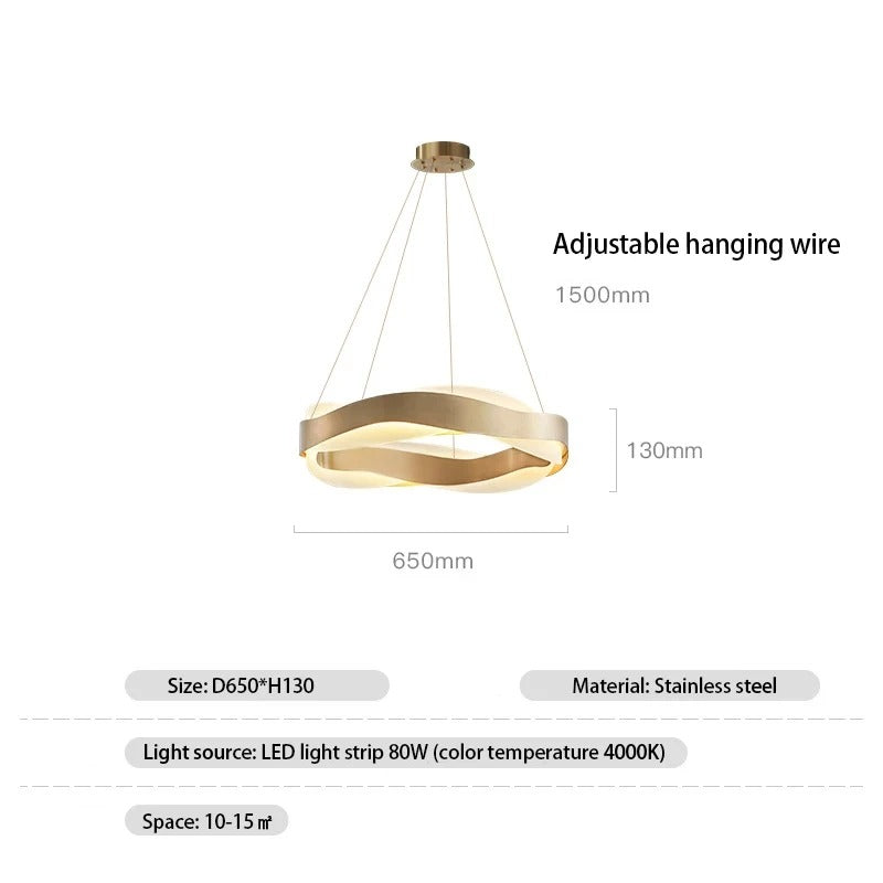 Odin - Gold Round Modern Wave Hanging Ceiling Light Chandelier