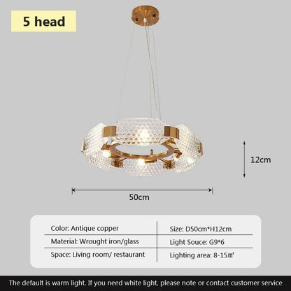 Barrett - Modern Patterned Glass Gold Crystal Hanging Chandielier