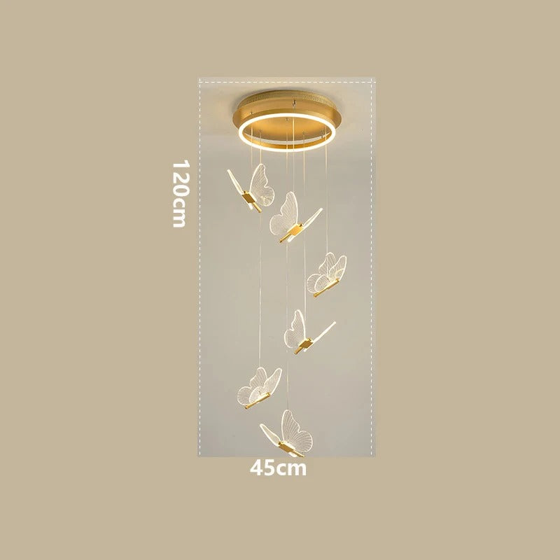Cyrus - Gold LED Butterfly Hanging Round Gold Base Dimmable Chandelier
