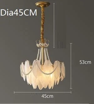Colson - Glass Feather Round White Glass Gold Frame Ceiling Light Chandelier