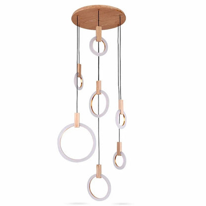 Chance - LED Ring Round Multi Head Wood Hanging Ceiling Light Chandelier