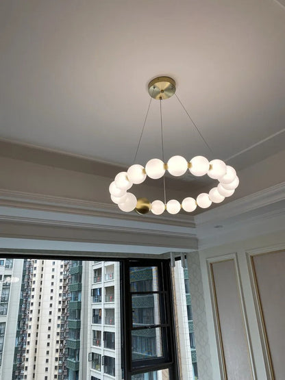 Dakota - Round Adjustable Ring Multi Milk Ball Shade Gold Hanging Chandelier