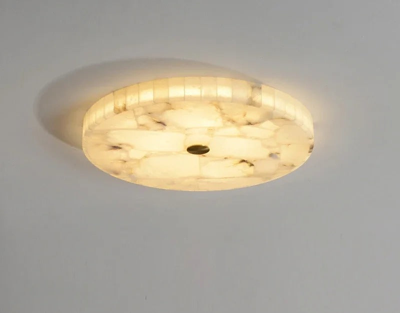 Romede - White Spanish Marble Round Flush Mount Ceiling Light