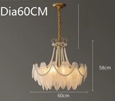 Colson - Glass Feather Round White Glass Gold Frame Ceiling Light Chandelier