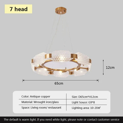 Barrett - Modern Patterned Glass Gold Crystal Hanging Chandielier