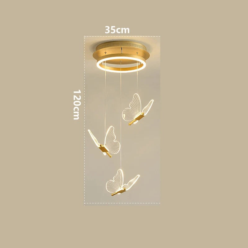Cyrus - Gold LED Butterfly Hanging Round Gold Base Dimmable Chandelier