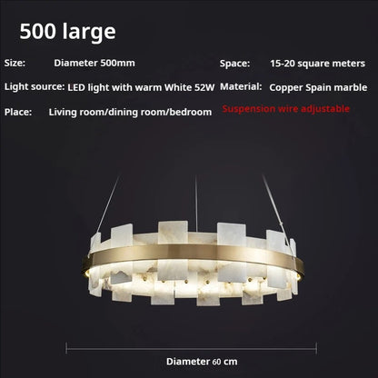 Nyah - Modern Gold Marble Hanging Cord Round Chandelier