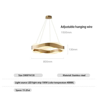 Odin - Gold Round Modern Wave Hanging Ceiling Light Chandelier