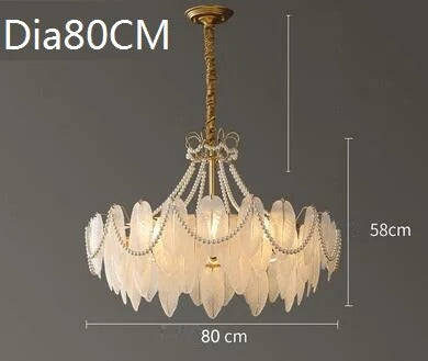Colson - Glass Feather Round White Glass Gold Frame Ceiling Light Chandelier