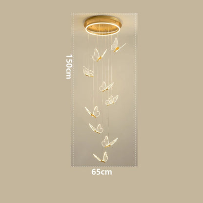 Cyrus - Gold LED Butterfly Hanging Round Gold Base Dimmable Chandelier