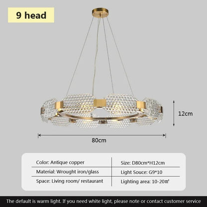 Barrett - Modern Patterned Glass Gold Crystal Hanging Chandielier