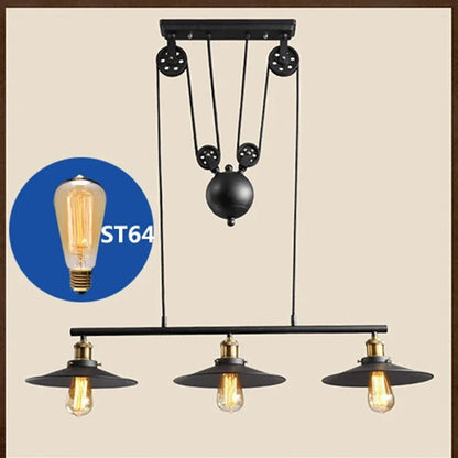 Fay - Industrial Black Retro Iron Lift 3 Pendant Hanging Ceiling Light