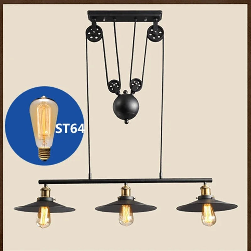 Fay - Industrial Black Retro Iron Lift 3 Pendant Hanging Ceiling Light