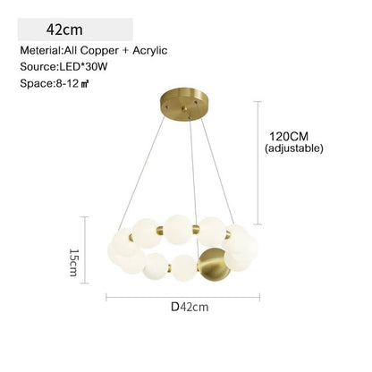 Dakota - Round Adjustable Ring Multi Milk Ball Shade Gold Hanging Chandelier