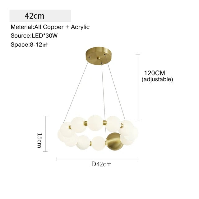 Dakota - Round Adjustable Ring Multi Milk Ball Shade Gold Hanging Chandelier