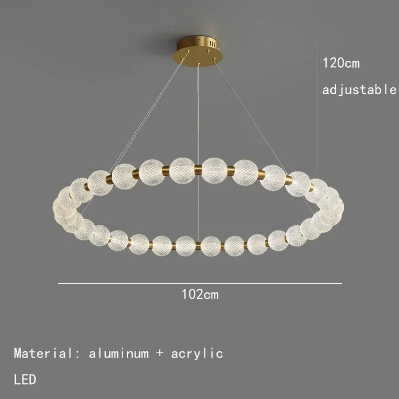 Killian - Round Patterned Glass Multi Ball Gold Frame Hanging Chandelier