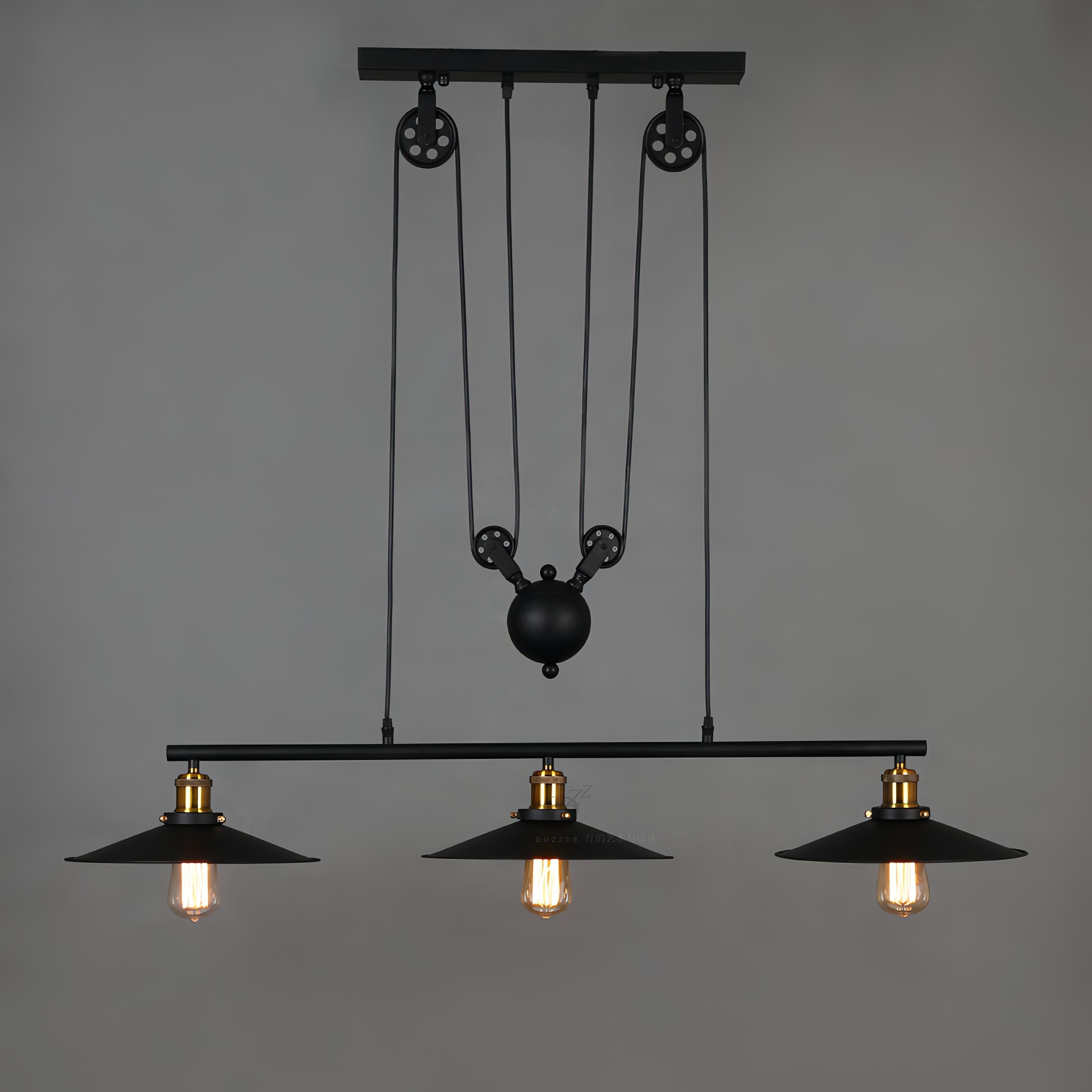 Fay - Industrial Black Retro Iron Lift 3 Pendant Hanging Ceiling Light