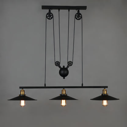Fay - Industrial Black Retro Iron Lift 3 Pendant Hanging Ceiling Light