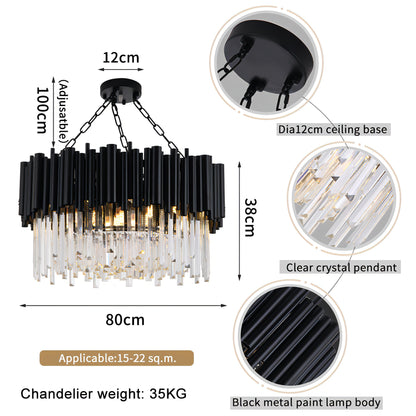 Jocasta - Matte Black Round Crystal Chandelier