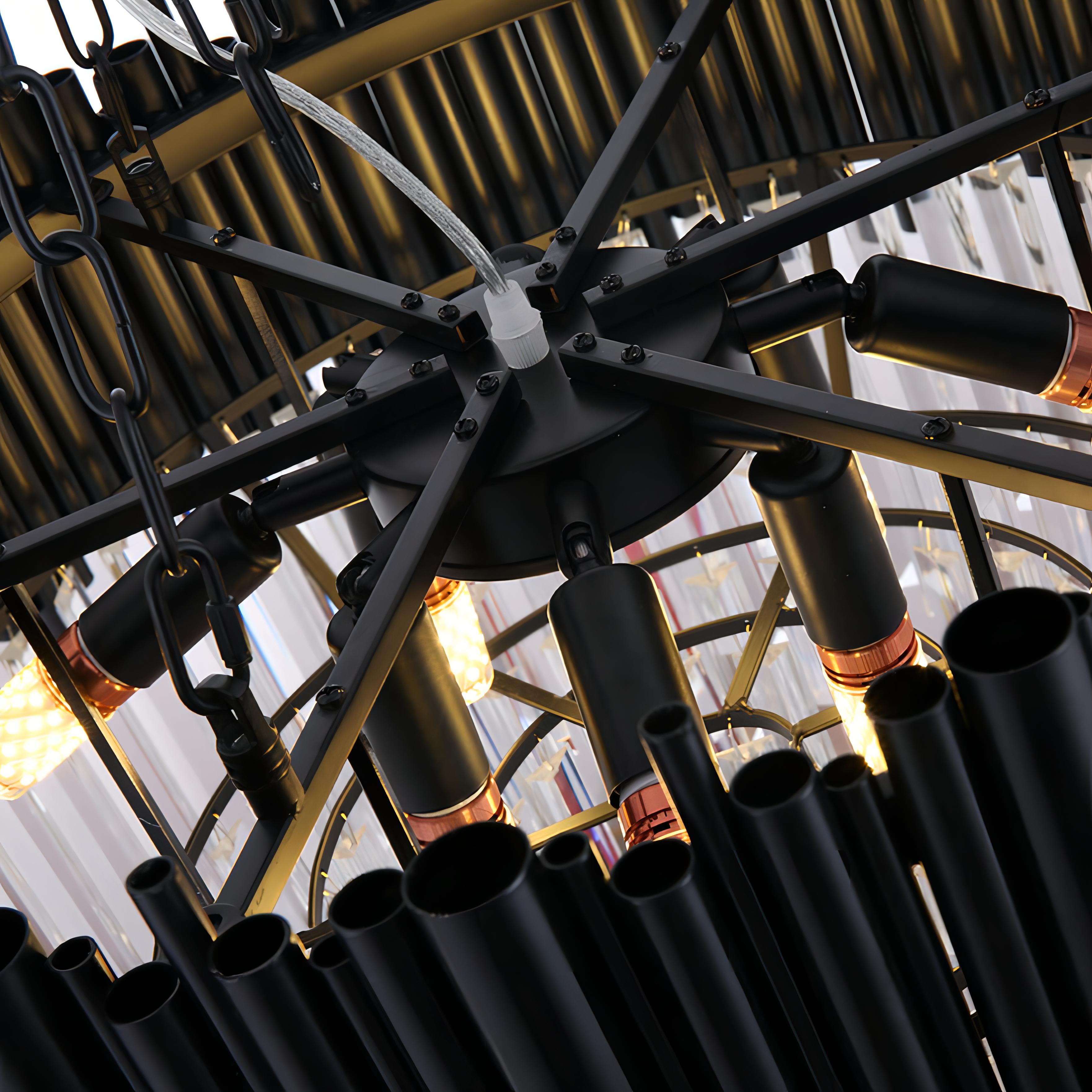 Jocasta - Matte Black Round Crystal Chandelier