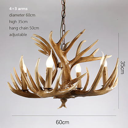 Skye - Antler Vintage Wood Ceiling Chandelier
