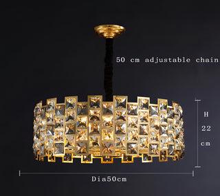 Emir - Round Gold Crystal Patterned Glass Chandelier