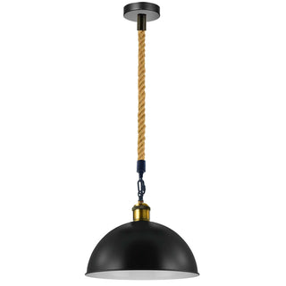Kennedi - Modern Black Dome Hemp Rope Cord Ceiling Light