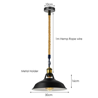 Saige - Hemp Rope Cord Round Black Ceiling Light
