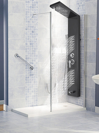 Whitley - Wall Mounted LED Light Shower Panel System Set Waterfall Head With Massage Jets