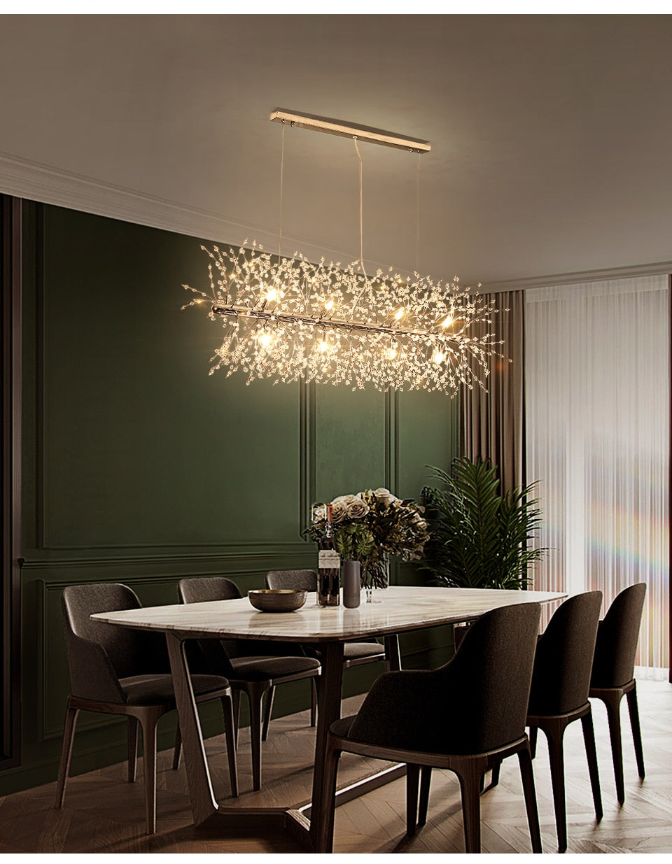 Ismael - Dandelion Wire LED Rectangle Base Hanging Chandelier